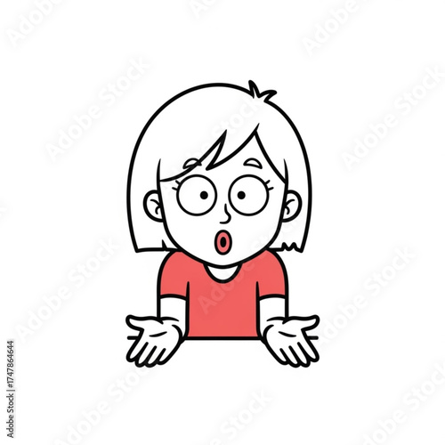 Expressive cartoon girl with surprised reaction, a visually striking character design with playful charm and bold outlines, ideal for various creative projects