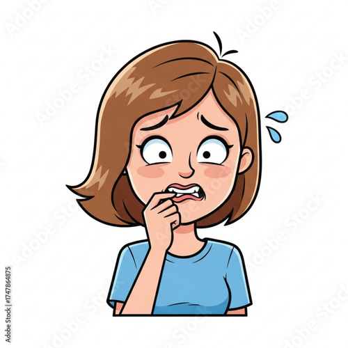 Worried woman biting her nails, feeling anxious and stressed, experiencing fear or nervousness, great for mental health, anxiety, and stress awareness campaigns