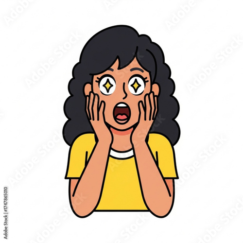 Astonished girl with star eyes expressing shock and surprise, perfect for conveying amazement, disbelief, or sudden realization in a fun, relatable way