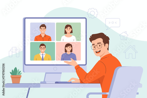 This image depicts a young professional engaging in a virtual meeting, emphasizing the modern work environment's reliance on technology and communication.