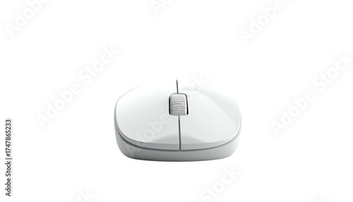 Overhead shot of a small, white computer mouse against a stark black backdrop