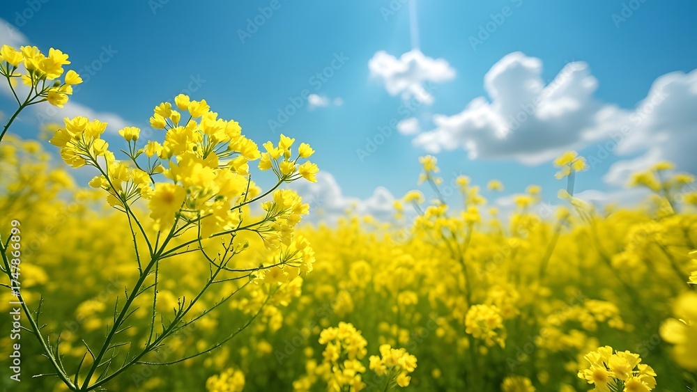 Obraz premium Vibrant Yellow Flowers Field Sunny Day Blooming Rapeseed