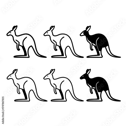Collection of kangaroo vector icons, various shapes and sizes, simple design