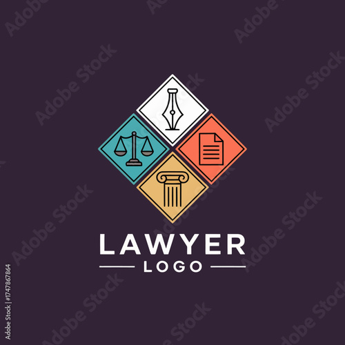 Featuring vibrant colors and legal elements, this logo design for lawyers effectively conveys trust and modernity in legal services and professional representation.