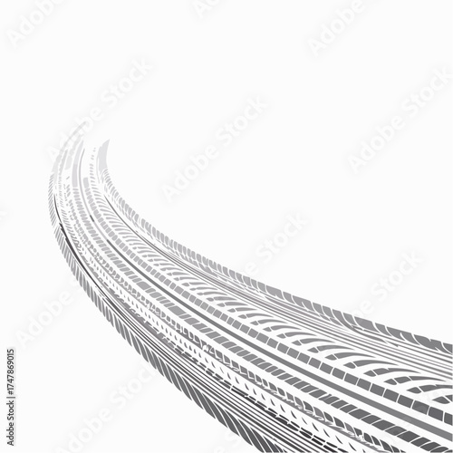 Tire tread marks after skidding, launch, drift, powerslide in motorsport, rally, off-road, motocross.