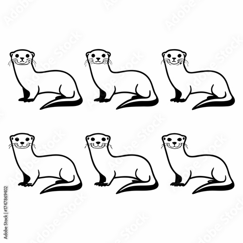 Six charming otters sitting gracefully, , forming a delightful and cohesive arrangement