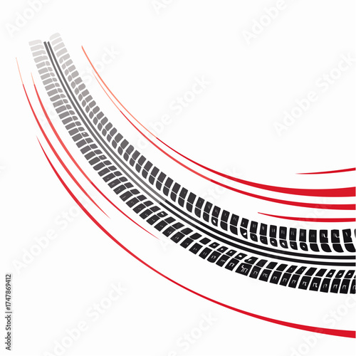 Tire tread marks after skidding, launch, drift, power slide in motorsport, rally, off-road, motocross.