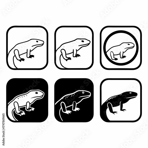 Collection of six monitor lizard icons, showcasing a variety of design styles