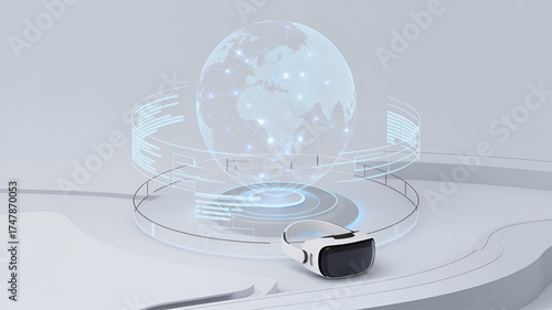 Virtual reality headset with a digital globe isolated on white background