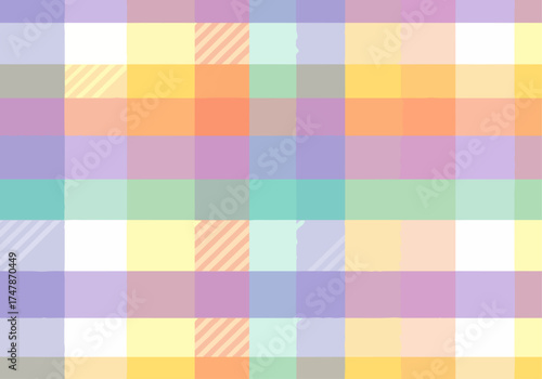 Multicolor gingham seamless pattern.Checkered tartan plaid repeat pattern in pastel colors.Geometric vector illustration background wallpaper.