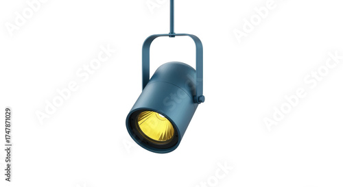 Obraz na plátne Isolated blue barrel-shaped spotlight fixture, industrial style suspended from a