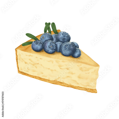 Sponge cake with blueberries isolated on white background.