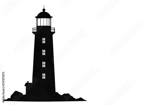 Black silhouette of a lighthouse, coastal theme, transparent background 