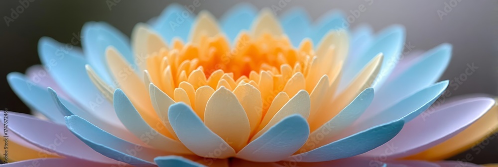 Fototapeta premium Serene Pastel Orange and Blue Lotus Flower in Bloom, Symbolizing Purity and Spiritual Awakening