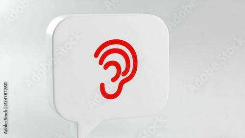 Ear icon symbol on speech bubble with red outline  