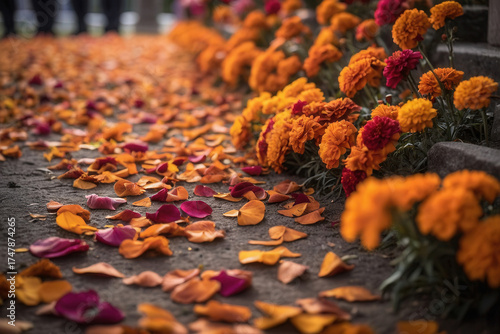 Dia de los Muertos orange flower marigold cemetery day of the dead AI Generative