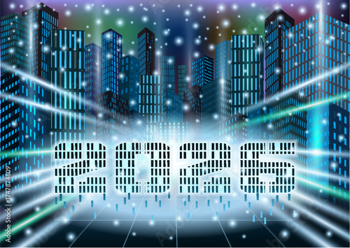 Happy New year 2026 in Winter  Night City card, vector illustration