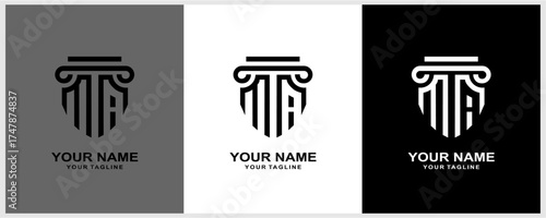 with monogram and pillar concept of elegant attorney design MG classy law logo letter