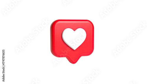 Red speech bubble with a white heart, against a stark black background
