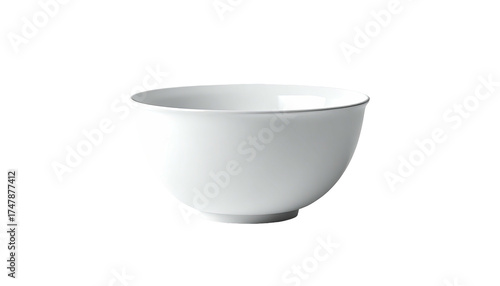 A smooth white ceramic bowl, empty against a solid black background