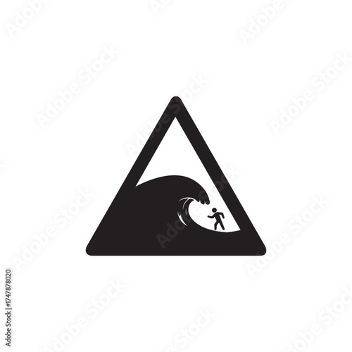 Tsunami Warning Sign Vector – Natural Disaster Hazard Symbol Illustration