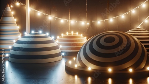Abstract geometric shapes with lights in a modern indoor setting  