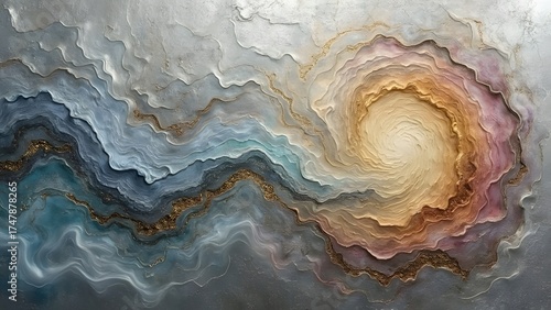 Abstract Swirling Landscape Painting Gold Texture
