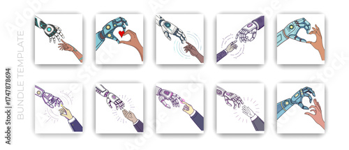 Human and Robot Hand Connection Set – Technology and Artificial Intelligence Illustration Collection