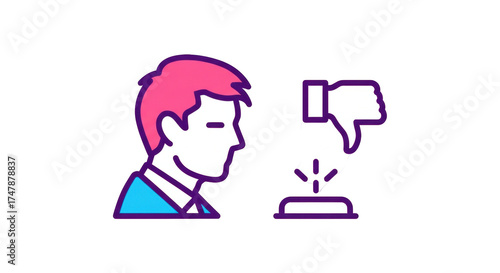 Fotografie Isolated Person gets negative feedback, push button for dissent or reject, criti