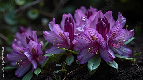 Stunning Purple Rhododendron Blossoms Close Up