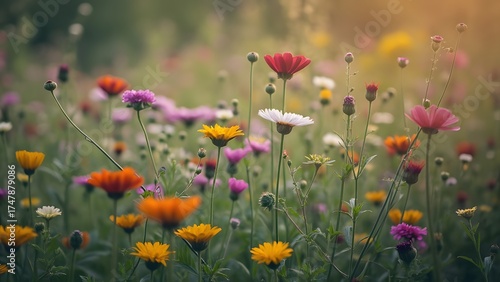 Vibrant Wildflower Meadow Sunset Landscape Photography