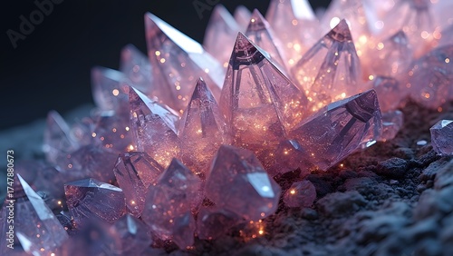 Glowing Amethyst Crystal Cluster Macro Photography