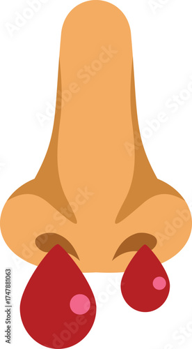 Nose bleeding with blood drops flowing from nostrils, medical concept vector illustration in cartoon style