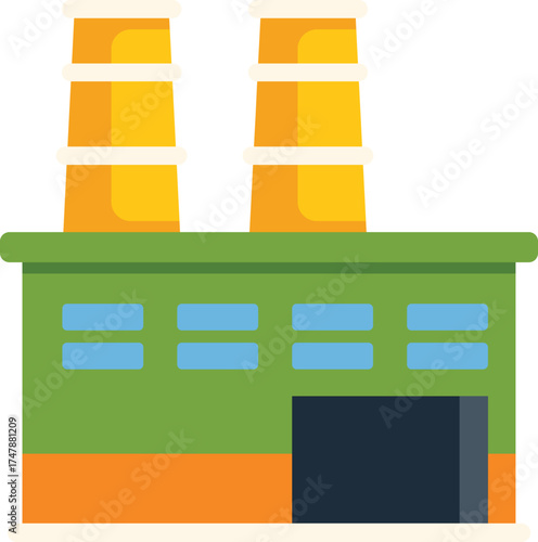 Industrial factory building is emitting smoke from its chimneys, showcasing the concept of manufacturing and industry
