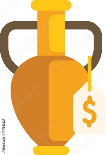 Ancient amphora with price tag, representing the concept of selling antiquities