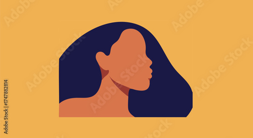 Minimalist portrait of a woman with dark hair against a warm yellow background
