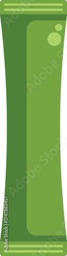 Green packaging sachet for portioned instant coffee or sugar or spices is lying on white background