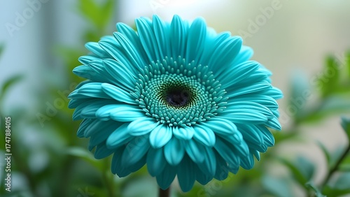 Stunning Teal Gerbera Daisy Closeup Macro Flower Photography