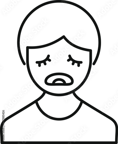 Simple line drawing of a crying boy, expressing sadness with tears