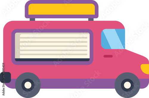 Minimalist vector illustration of a food truck, featuring a closed window and an empty billboard, ideal for representing street food concepts