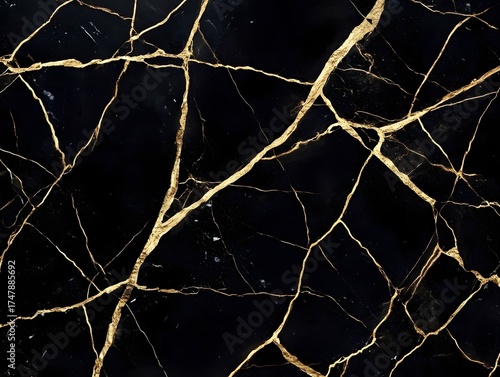 Elegant Black Gold Marble Texture Cracked Pattern Background