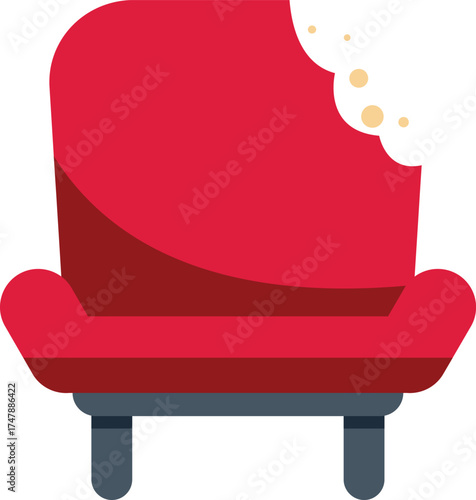This vector illustration shows a red sofa missing a bite, representing home renovation projects