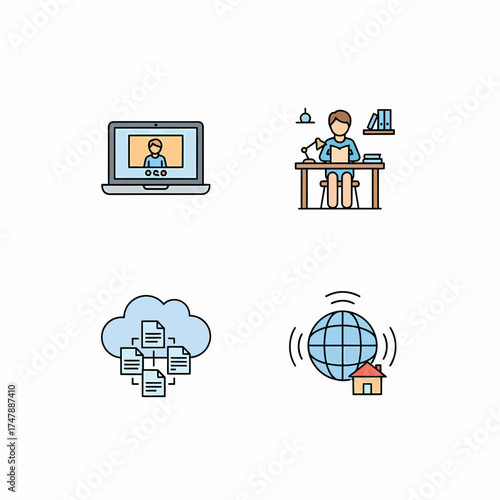 Video Conference and Online Team Icon Set