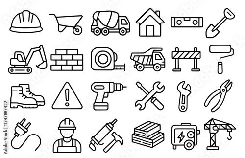 Vector outline, Icon pack, icon sheet, construction theme