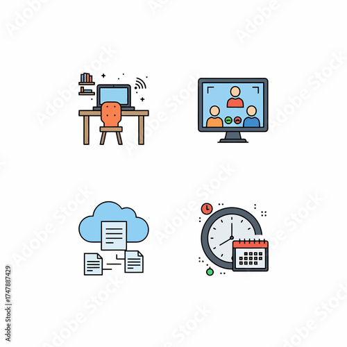 Home Office Workspace Icon Set