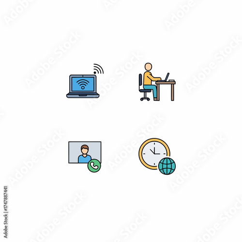 Online Meeting and Global Connection Icon Set