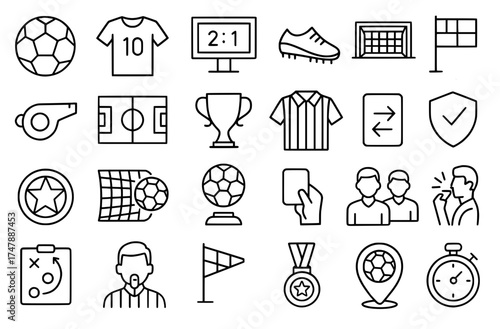 Vector outline, Icon pack, icon sheet, football / soccer theme
