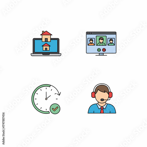 Work From Home Support Icon Set