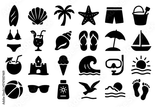 Vector silhouette, Icon pack, icon sheet, beach theme
