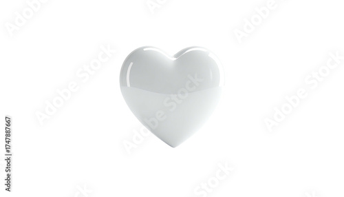 A glossy, white heart shape with a subtle gradient sits against a stark black background